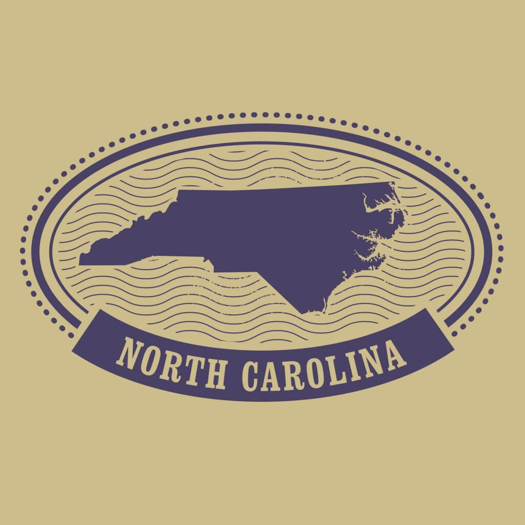 Oval stamp with North Carolina map silhouette